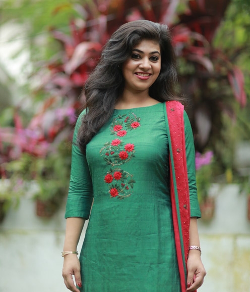 Green Tussar Suit with Floral Embroidery