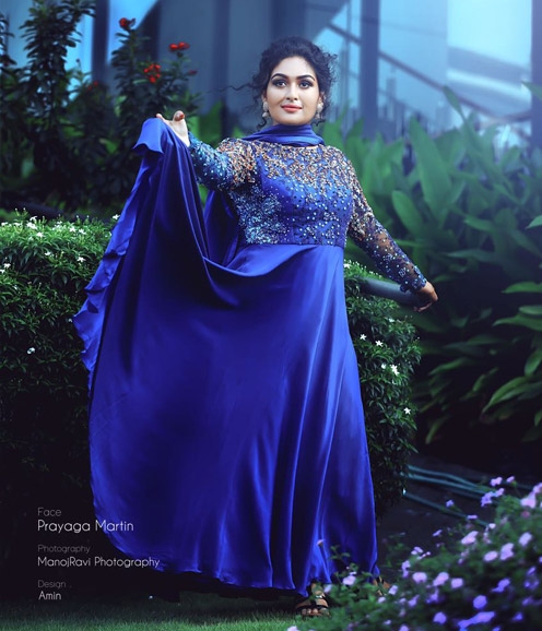 Prayaga Martin Shimmer Blue Anarakali