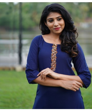 Navy Blue Chandheri kurti with Sequince Clustered work ( Unstitched )