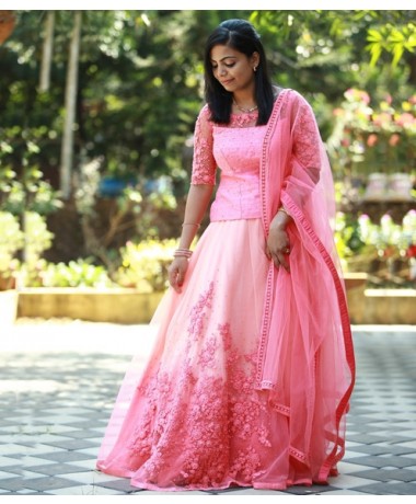 Blush Pink Lehenga with Applique Highlights