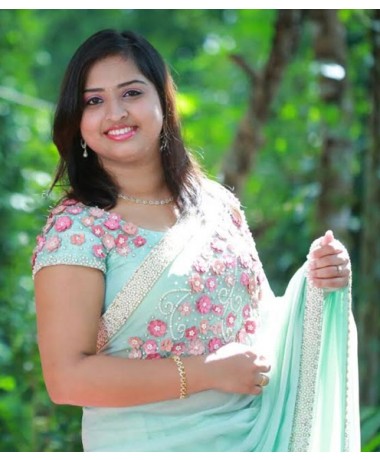 Mint Blue Saree with Embossed Floral work